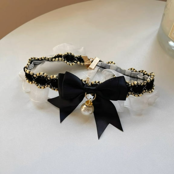 Namzi Black M Size Lace Pet Collar with Cute Pearl Pendant for Cats Dogs - 1 Piece