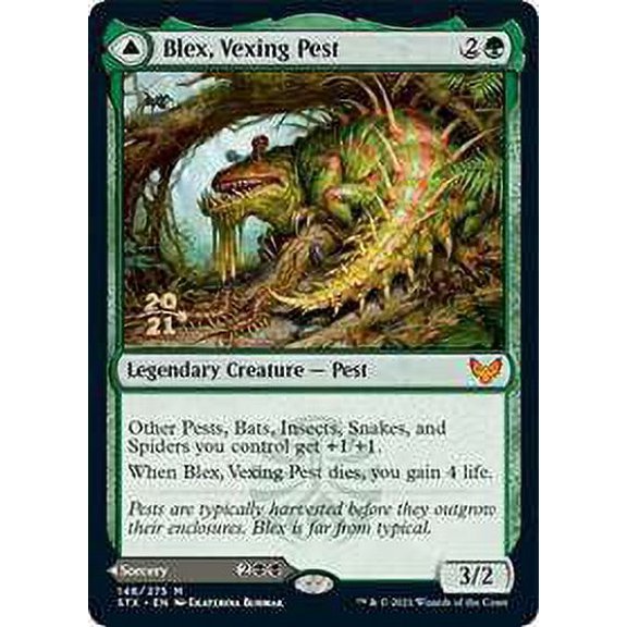 MtG Prerelease & Release Mythic Rare Blex, Vexing Pest // Search for Blex (Prerelease Promo Foil)