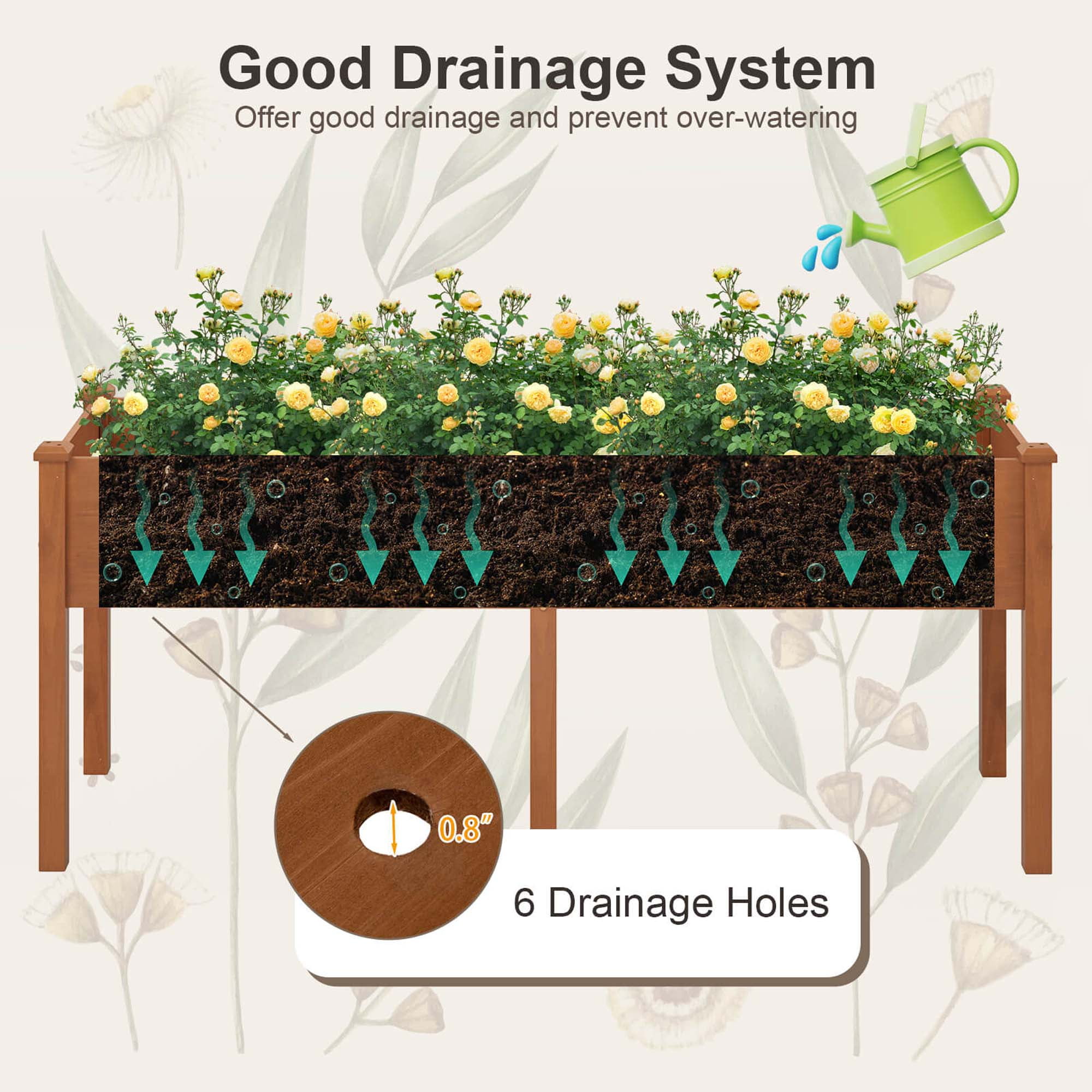 Costway Raised Garden Bed Elevated Fir Wood Planter Box with 2 Large Planting Areas Brown
