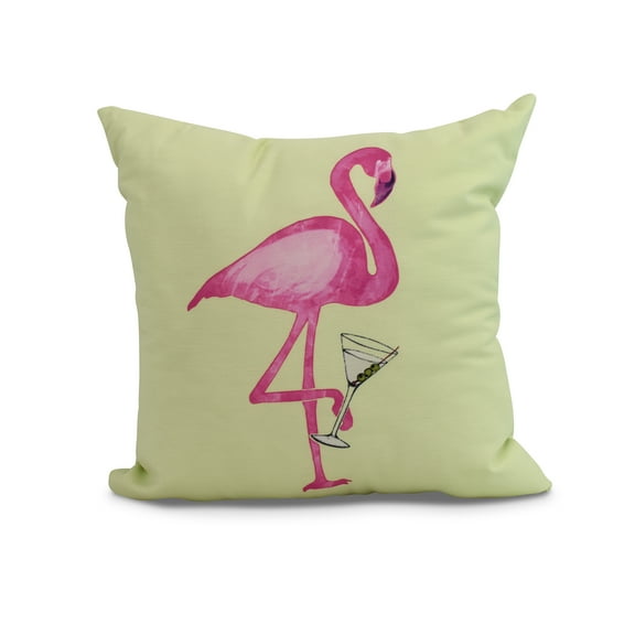 Simply Daisy, 16 x 16inch, Single Flamingo Animal Print Pillow, Light Green
