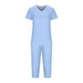 thumbnail image 4 of cfhntfmh Womens Pajama Sets Casual V Neck Short Sleeve Basic T-Shirts Loose Capri Pants Sleepwear with Pockets 2 Piece Pjs Sets, 4 of 6