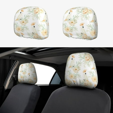 2 PCS Car Headrest Cover Color Cute Cockatoo Parrot Flower Soft Car Seat Head Rest Cover Protector Interior Car Accessories Seat Covers for Cars Truck Auto Only Covers