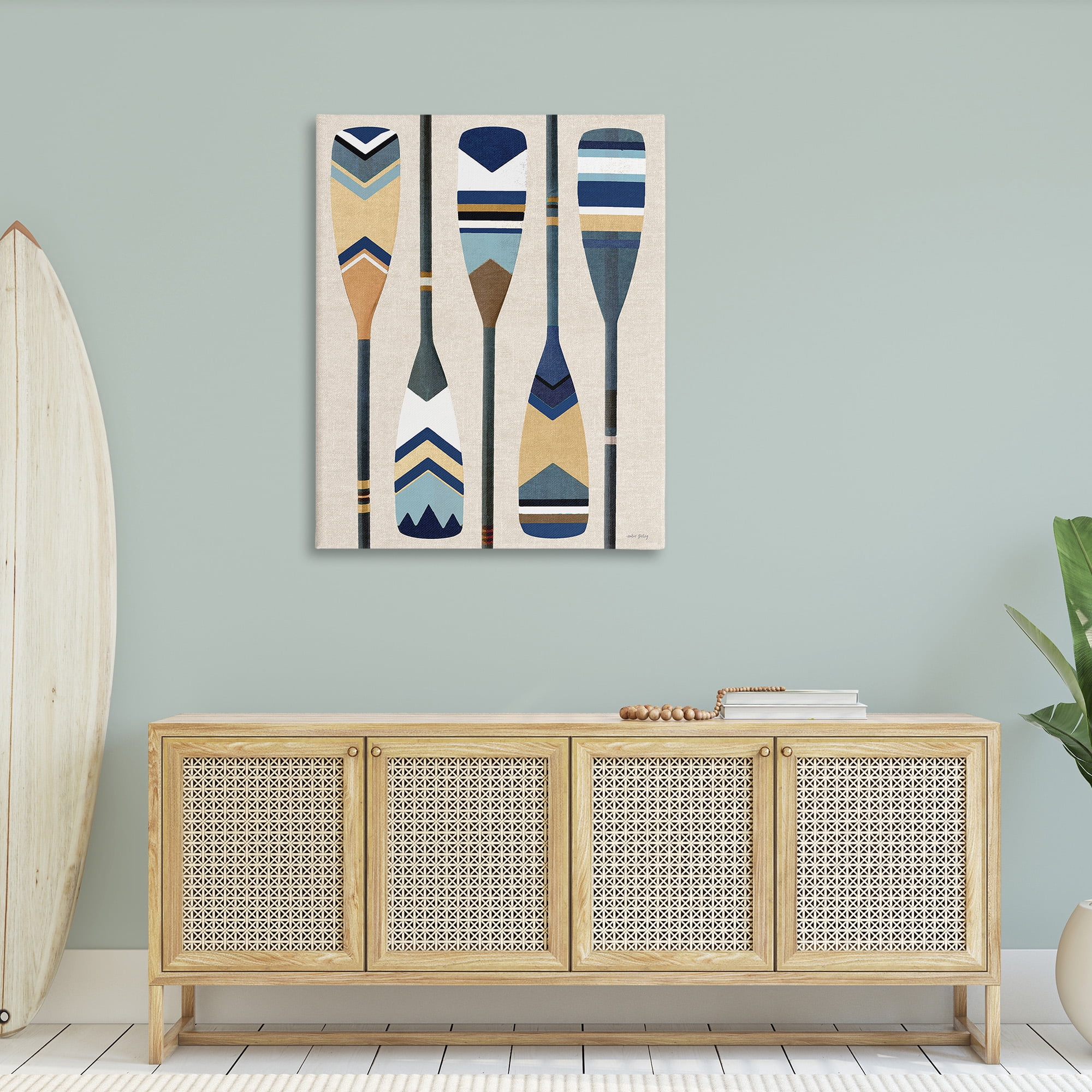 Stupell Industries Nautical Boat Oars Nature Painting Gallery Wrapped Canvas Art Print Wall Art, 36 x 48