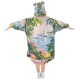 thumbnail image 2 of FORMRS Wearable Blanket Hoodie with Sleeves for Kids Cozy Flannel Sweatshirt, Floral Seaside, 2 of 7
