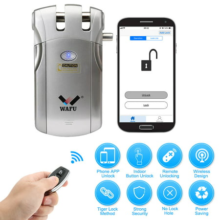 WAFU WF-018U Wireless Remote Control Lock Security Invisible Keyless Intelligent Lock Zinc Alloy Metal Smart Door Lock iOS Android APP (Best Android Lock Screen Replacement)