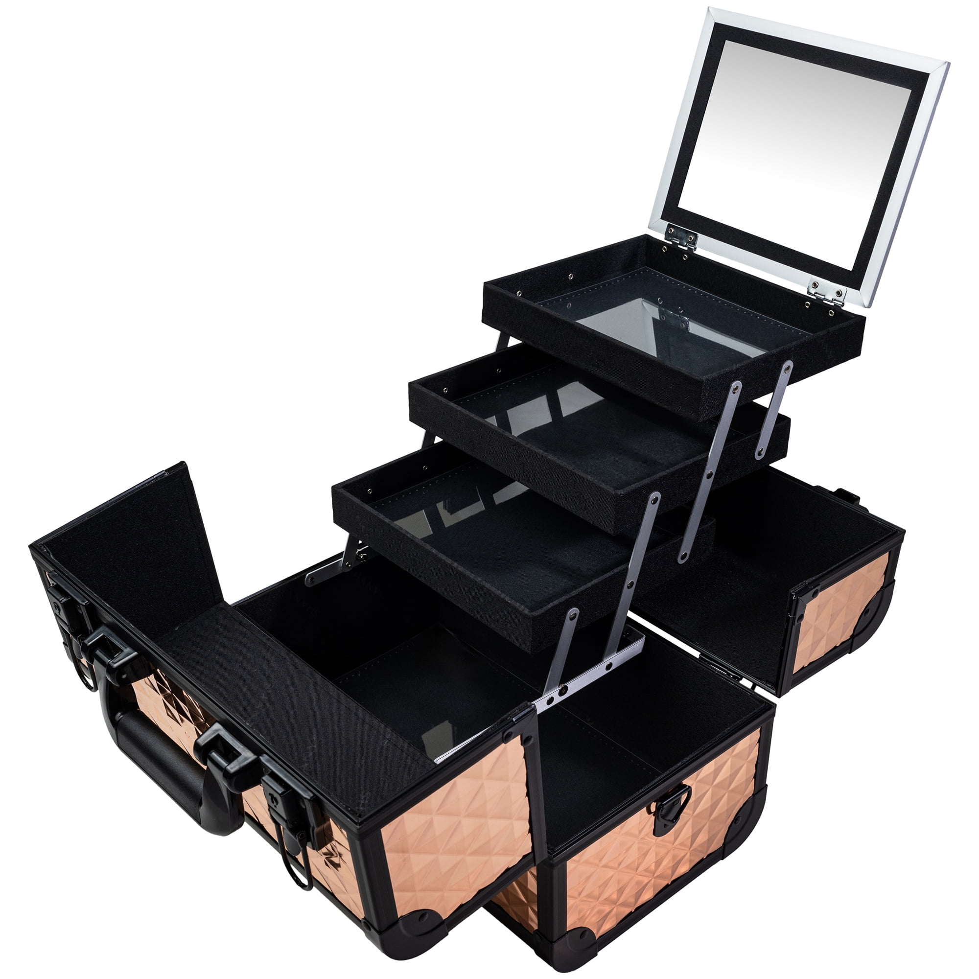 SHANY Premier Fantasy Professional Makeup Train Case Cosmetic Box Portable Makeup Case Organizer Jewelry storage with Locks , 3 Trays ,Makeup Brush Holder and Cosmetics Mirror - ROSA