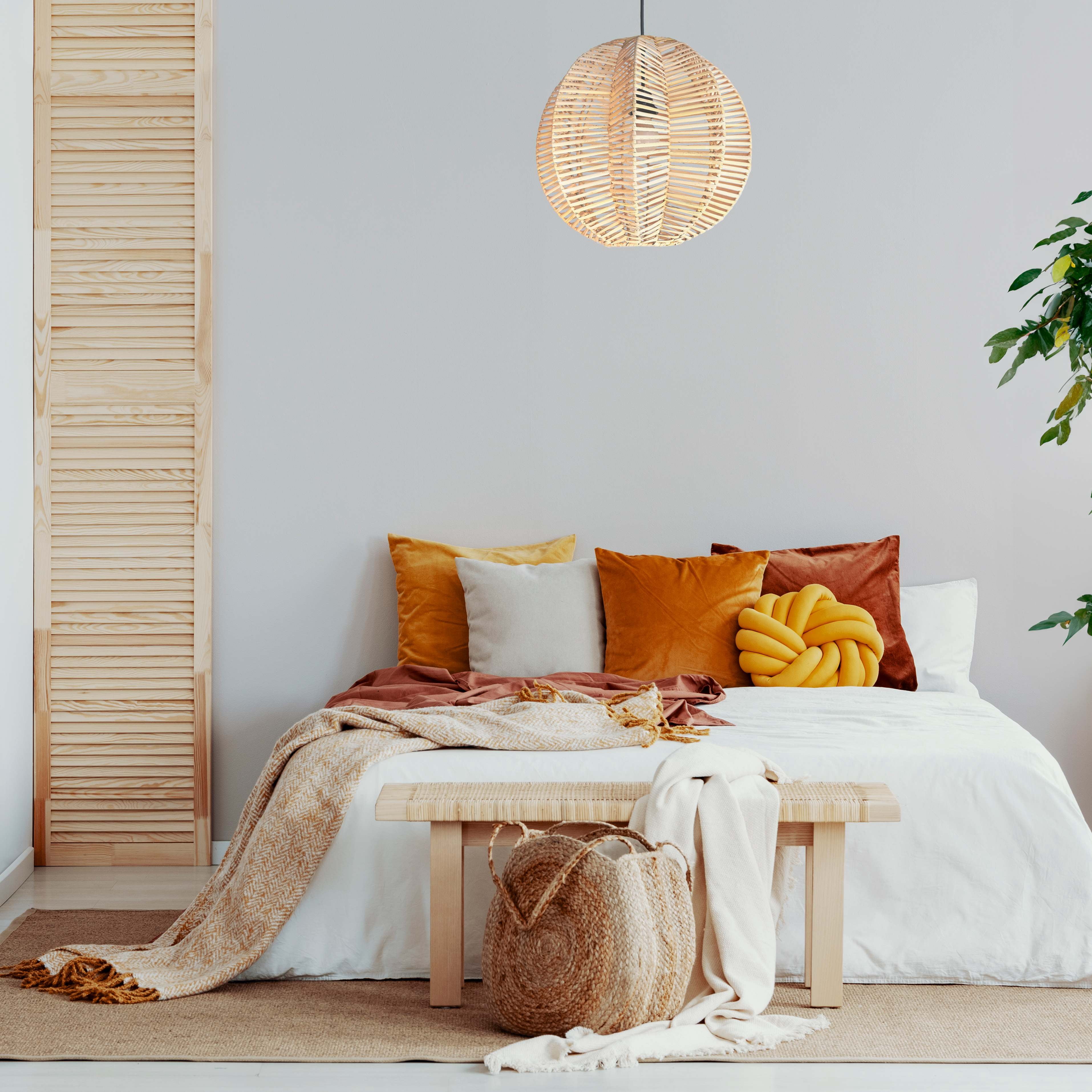 FOREVER BAMBOO Indonesian Hand-Woven Natural Rattan Pendant Light Fixture Circle Shape Woven Wicker Lampshade Chandelier Interior Decor, 15 in H x 15 in W