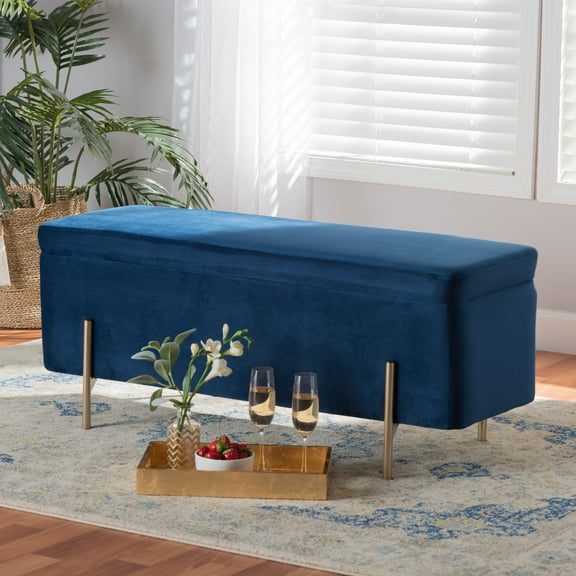 Baxton Studio Rockwell Upholstered & Storage Bench, Navy Blue