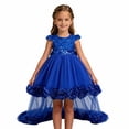 thumbnail image 5 of ZHOGXU Kids Girls Sparkly Short Sleeve O Neck Lace Trim Wedding Dress Puffy Formal Gown With Bow Special Occasions, 5 of 9