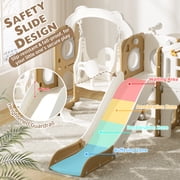 XJD 11 in 1 Toddler Slide and Swing Set - Baby Slide for Toddlers 1-3, Indoor Outdoor Toddler Playset Playground, Coffee