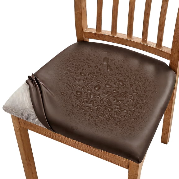 Uxcell PU Leather Covers for Dining Room Chairs, Soft Waterproof Dining Seat Covers Removable Stretch Chair Cushion Slipcovers with Elastic Band for Home, Kitchen, Bedroom(L, Brown)