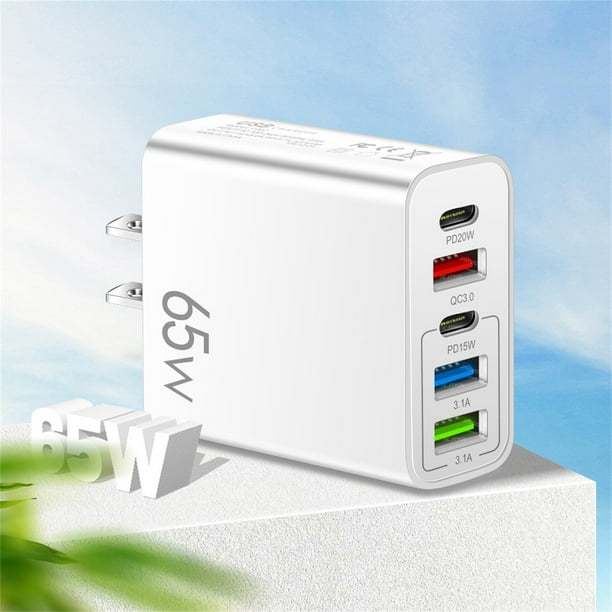 Cargador de teléfono móvil de varios puertos, cargador rápido de cabeza 3USB + 2C de cinco puertos