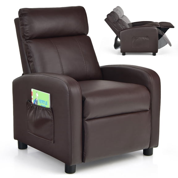 Gymax Kids Recliner Chair Adjustable Leather Sofa Armchair w/ Footrest Side Pocket Brown
