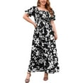 thumbnail image 4 of Daeful Sundress Flowy Longue Robe Bohème Été Maxi Robes Femmes Grande Taille Oversize Volant à Manches Courtes Floral Noir XL, 4 of 6