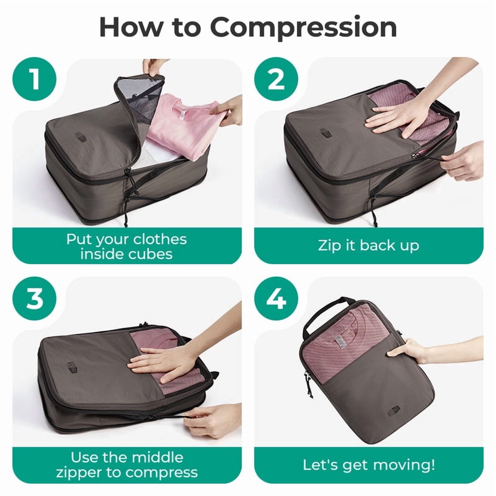 BAGSMART 6 Set Compression Packing Cubes for Travel, Expandable Luggage Packing Organizer Bags, Durable Space Saver Bags Travel Essentials, Pink