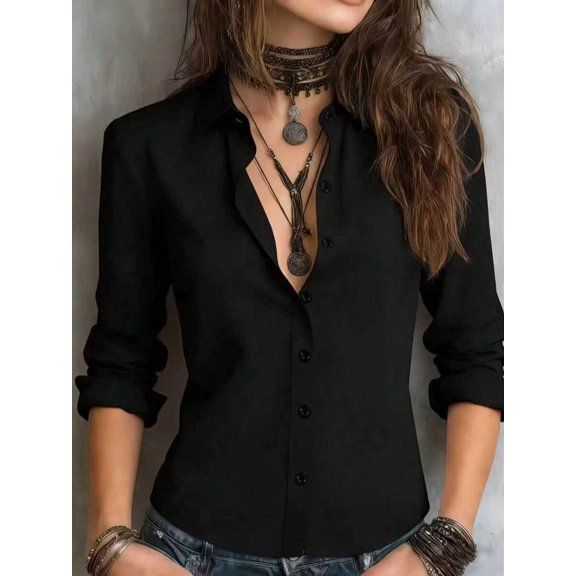 A women's long-sleeved shirt crafted from comfortable fabric, exuding a polished and professional style.