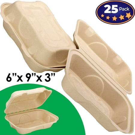 - Biodegradable 6x9 Take Out Food Containers with Clamshell Hinged Lid 25 Pack. Microwaveable, Disposable Takeout Box to Carry Meals ToGo. Great for Restaurant Carryout or Party Take Home Boxes