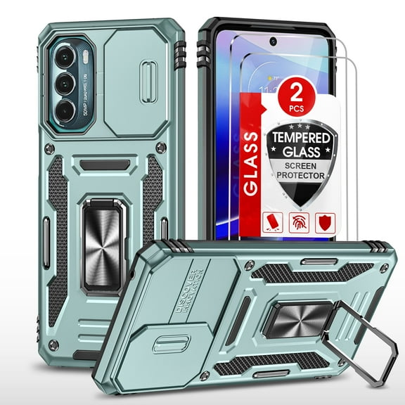 LEYI for Moto G Stylus 4G 2022 Case with [2 Pack] Screen Protector, [Slide Camera Cover Protection] Military Grade Shockproof Full Body for Motorola Moto G Stylus 4G 2022 Case - Green