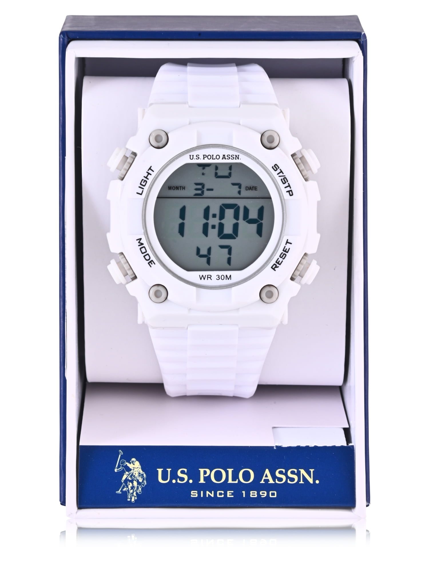 U.S. Polo Assn. Adult Male White Digital Watch (USC90069WM)