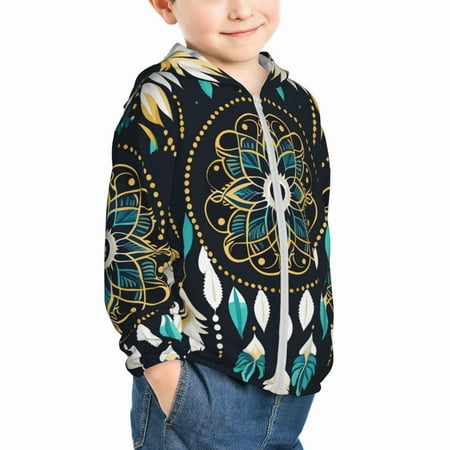 

Uemuo Boho Dreamcatcher Pattern Rash Guard for Boys Girls Long Sleeve Swim Shirts UPF 50+ UV Sun Protection Hooded Fishing Shirt with Pocket for Kid-2 Years