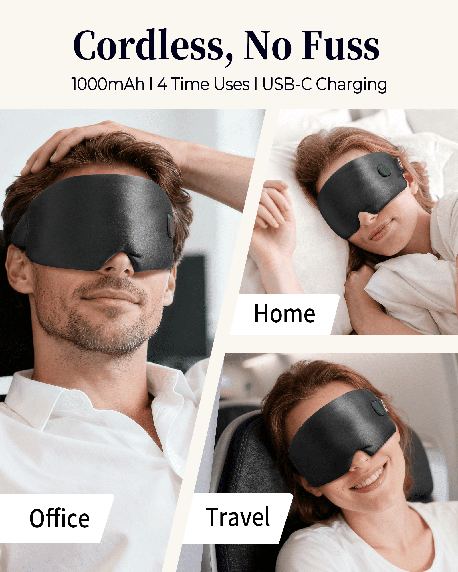 FACEMOON Silk Warm Eye Mask Cordless Comfort for Dry Eyes Relief Rechargeable Moist Heat Therapy Washable Travel Essential Black