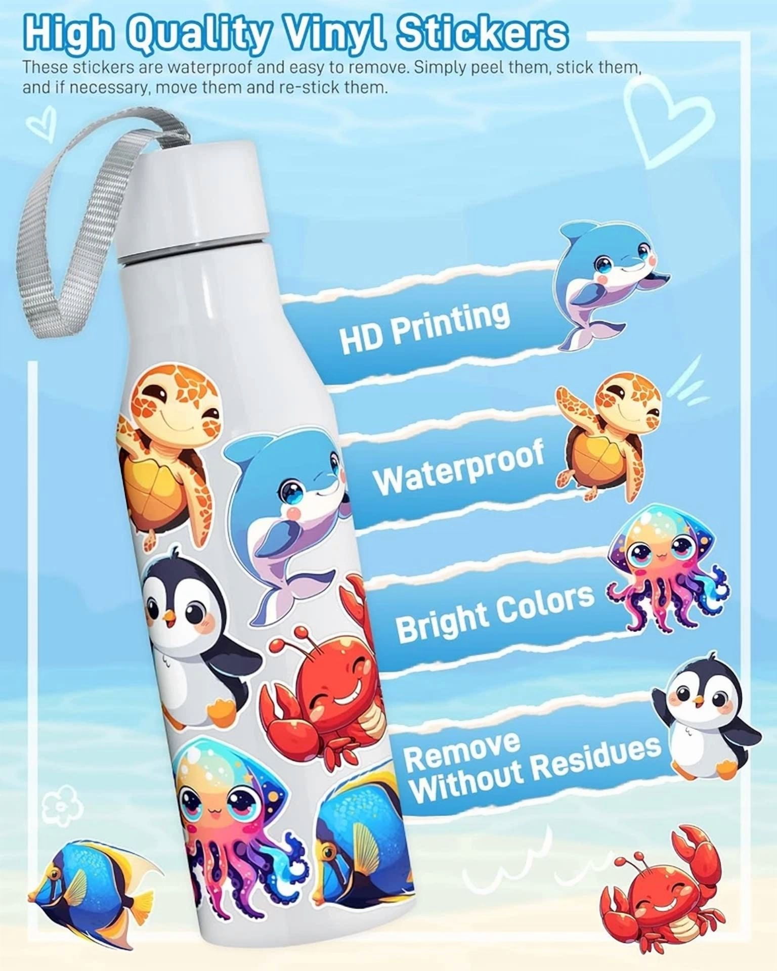 BUTTERFLY- 100Pcs Cartoon Ocean Animal Stickers Pack For Kids