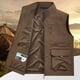 thumbnail image 1 of Camiseta sin mangas con cuello vuelto para hombre, informal, de color liso, con bolsillo y solapa, sin mangas, fina, para exteriores, con múltiples bolsillos, de poliéster., 1 of 7