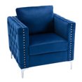 thumbnail image 2 of Modern Velvet Armchair, Upholstered Tufted Button Single Sofa Chair with Arms and Steel Legs, Accent Chair for Living Room Bedroom Home Office Guest Areas, Navy, 2 of 7