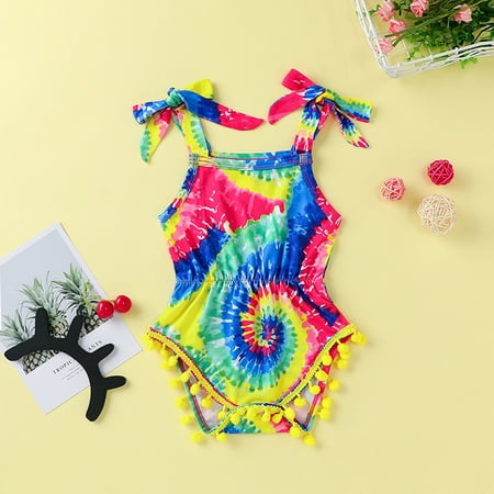 

dmqupv Toddlers Leotards Romper Bodysuit Print Baby Tie-Dyed Tassels Rainbow Girls Girls Easter Clothes for Baby Girl Multicolor 9-12 Months