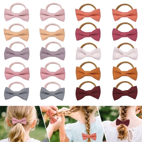 Kabuer Linen Bows Hair Ties 20 pcs Cute Small Hair Accessories, Toddler Kids Bow Hair Ties
