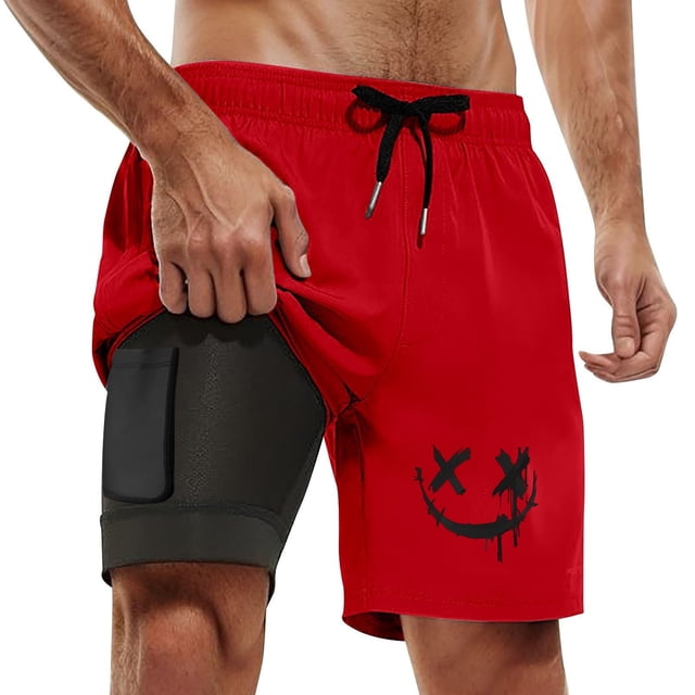 FYEGRE Short de Plage Résistant à l'Eau pour Homme Short de Planche Imprimé pour Homme pour Loisirs en Plein Air Confortable Léger Extensible Été et Automne Tenue Décontractée Rouge TTG