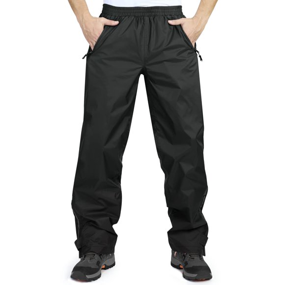 Pantalones de lluvia impermeables de 33.000 pies para hombre, senderismo y pesca, negros