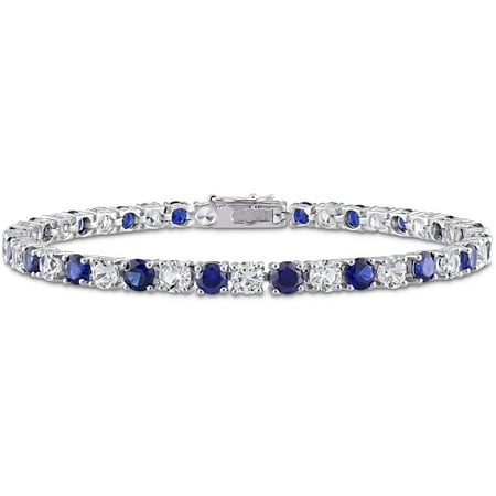 Miabella Women's 14-1/4 Carat T.G.W. Created Blue & White Sapphire Sterling Silver Tennis Bracelet