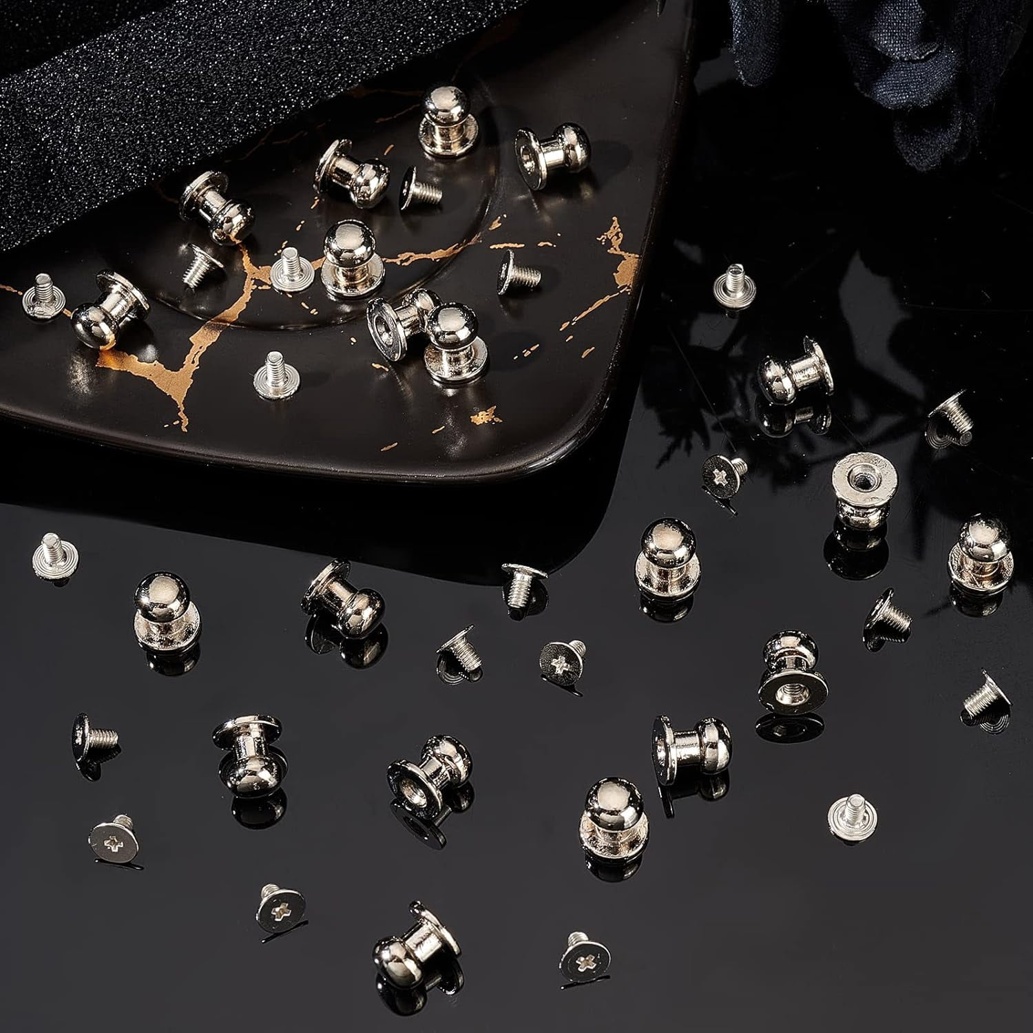 PATIKIL 100 Sets Leather Rivets & Screw Posts - 4mm Round Button Head, Black Alloy For DIY Crafts, Belts, Bags (M3 Size)
