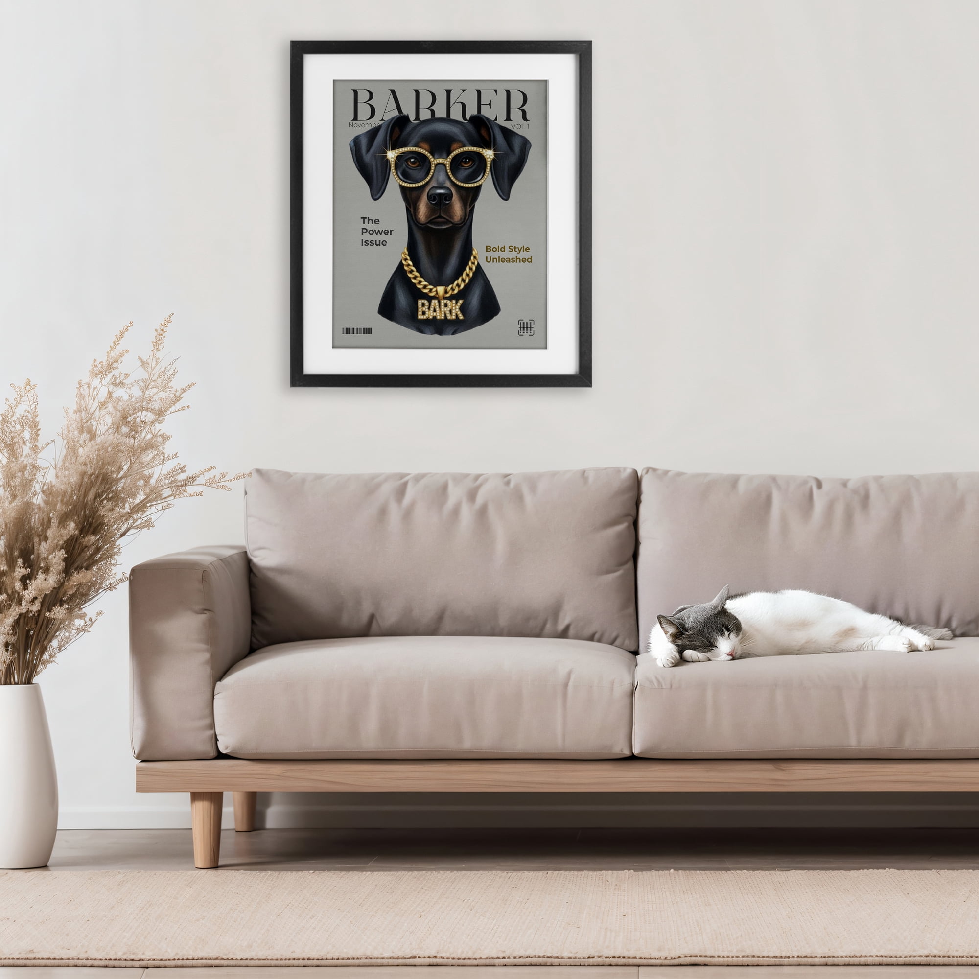 Stupell Industries Barker Dog Fashion Magazine Black Framed Print Under Glass, design by A Barefoot Stylist
