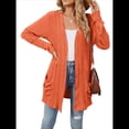 thumbnail image 3 of Cárdigan de Larga para Mujer, de Color Liso, Acanalado, Cepillado, con Abertura Frontal y Bolsillos Naranja XL, 3 of 10