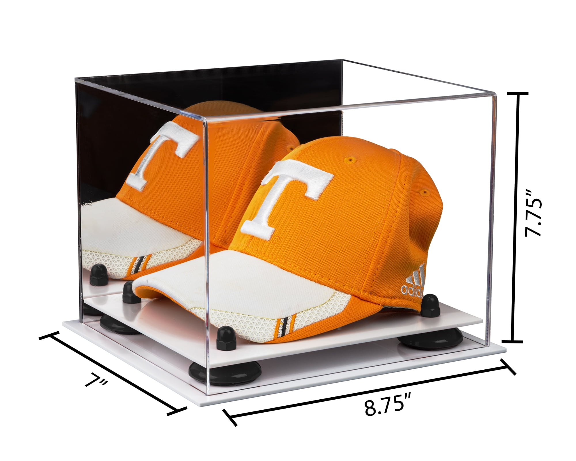 A006-BR Baseball Hat or Cap Display Case with Wall Mount & Black Risers 