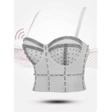 

Women High Street Chest Wrapped Padded Vest Beads Summer Causal Sleeveless Party Bustier Crop Tops