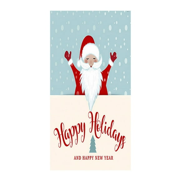 Christmas Party Door Curtain Tapestry Cloth Material Double-Sided Washable Foldable with Door Sticker Kit for Holiday Courtyard Front Door Home Decoration Photo Taking