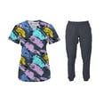 thumbnail image 2 of Womens Medical Nursing Scrub Set GT 4FLEX Print Top and Jogger Pant-Lined Painted Floral/Pewter Pant-Small, 2 of 5