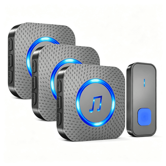 GJX Wireless Doorbell with 3 Receivers 1 Button,Ip55 Waterproof Doorbell,1300 Ft/400M Remote Doorbell,55 Chimes 5 Volume,Colorful Led Flashing,110 Db Loud Volume,For Home/Classroom