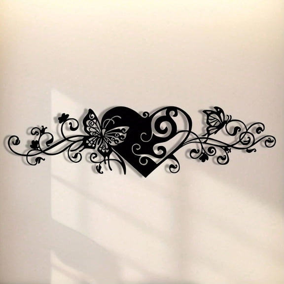 Modern Minimalist Metal Wall Art with Heart Butterfly and Floral Motifs Wall Strippers for Living Rooms and Offices Both Indoors and Outdoors Housewarming, Valentine's Day Thanksgiving
