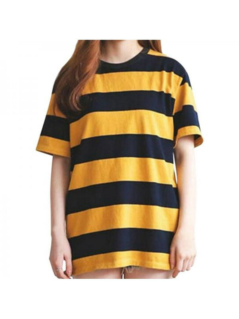 Stadion Paine Gillic Udstråle MarinaVida Korean Women Summer Yellow Bee Striped Casual T-Shirt Short  Sleeve Loose Tee Blouse Tops - Walmart.com