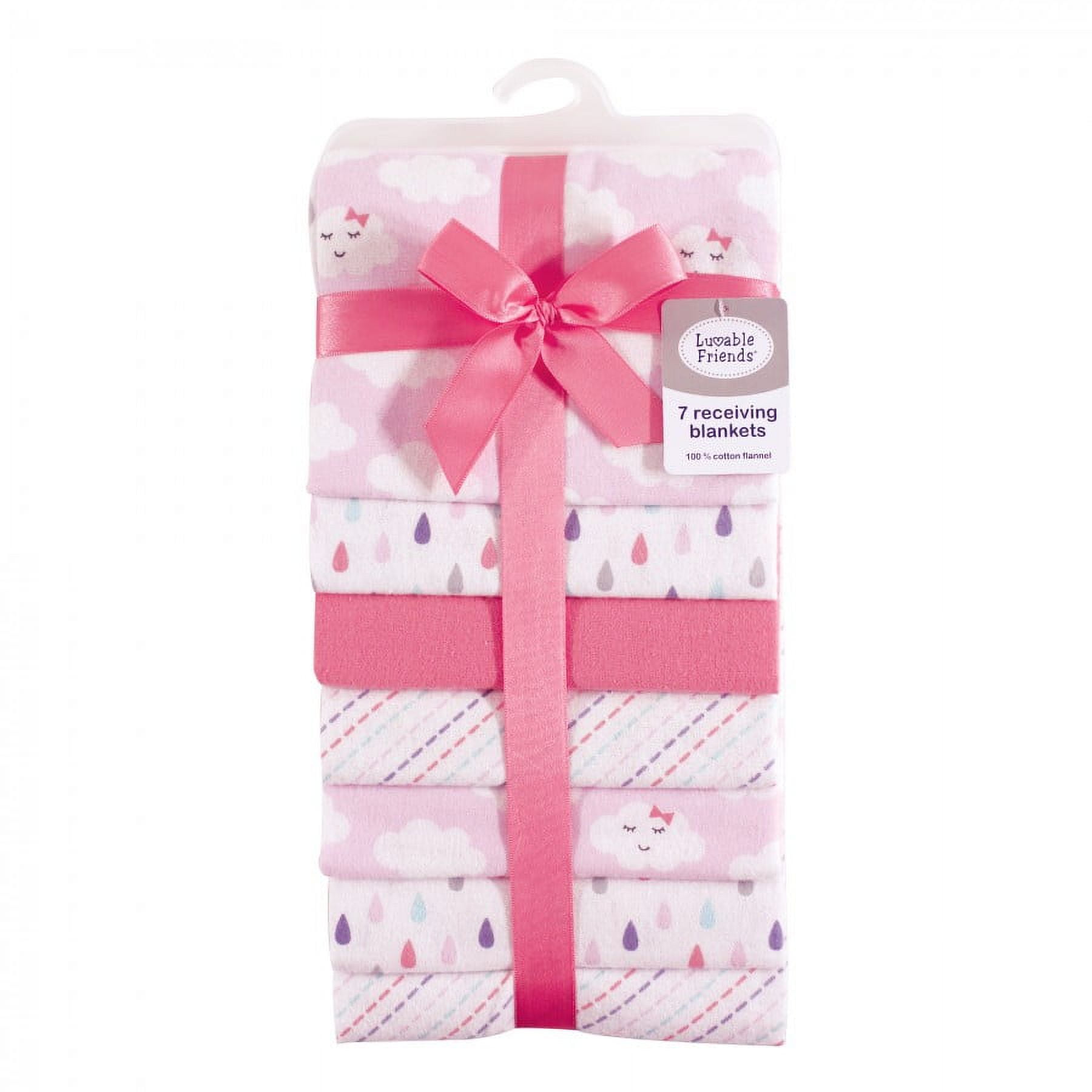 Luvable Friends Baby Girl Cotton Flannel Receiving Blankets, Girl Clouds 7-Pack, One Size