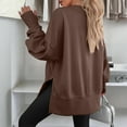 thumbnail image 4 of Women's Fashionable Round Neck Long Sleeved Sports Casual Solid Color Loose Fit Sweater Sweatshirt Side Slit Pullover Top, 4 of 7
