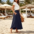 thumbnail image 6 of Boho Ruffle Hem Maxi Skirt for Women - High Waisted Elastic Waist Long Skirt with Pockets, Flowy Casual Beach Summer Skirt Navy S, 6 of 8