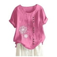 thumbnail image 2 of Pink Women's Short Sleeve T-shirt, Women'S Cotton Linen Shirts Summer Casual Boho Floral Short Sleeve Blouse Oversized Loose Ladies Tunic Tops,Women's Short sleeve T-shirt XL, 2 of 6