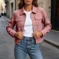 thumbnail image 4 of Gytharion Women's Faux Suede Shirt Jackets Button Front Turn Down Collar Jackets Long Sleeve Solid Color Casual Jackets with Pockets, 4 of 8