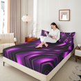 thumbnail image 3 of Castle Fairy 3D Metallic Purple Wave Queen Sheets 4 Pieces,Shiny Layered Curved Graphic Queen Sheet Sets,Violet Black,1 Fitted Sheet,1 Flat Sheet and 2 Pillowcases, 3 of 6