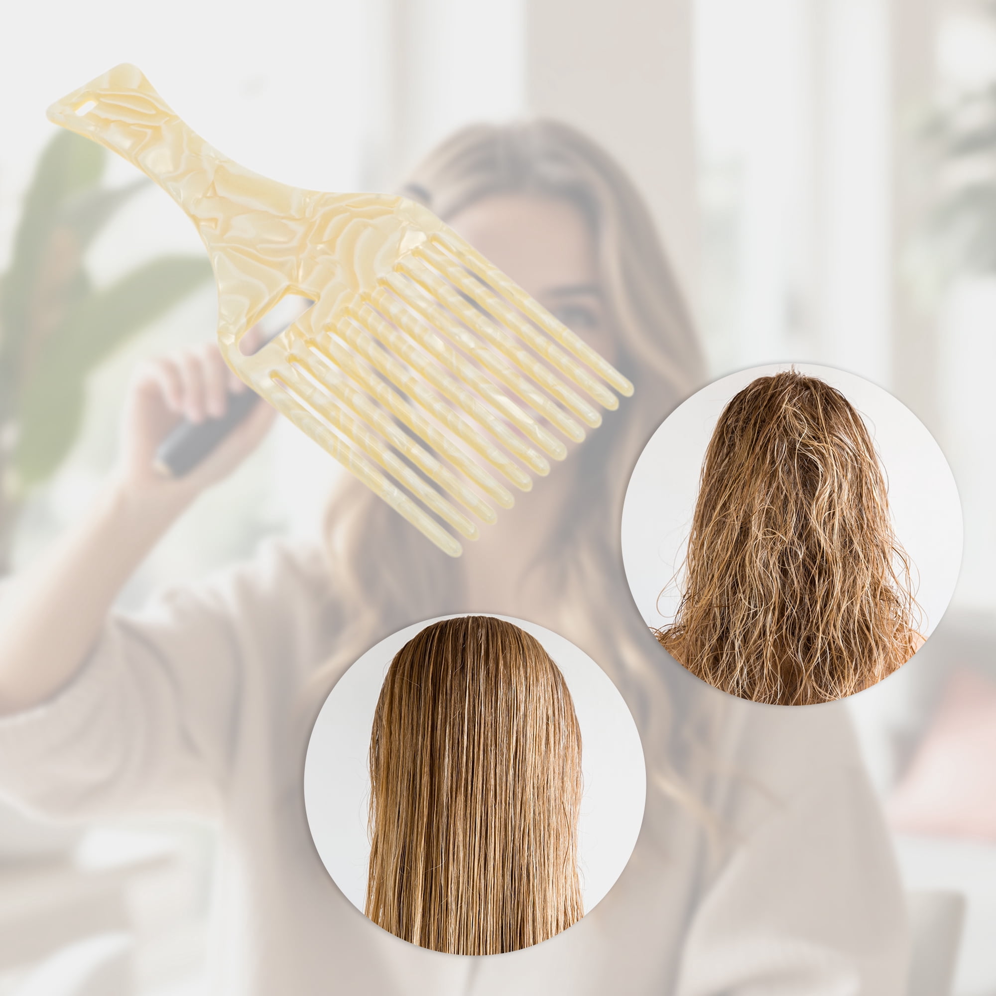 Unique Bargains 1 Pc Long Handle Hair Insert Comb for All Hair Types Styles Yellow